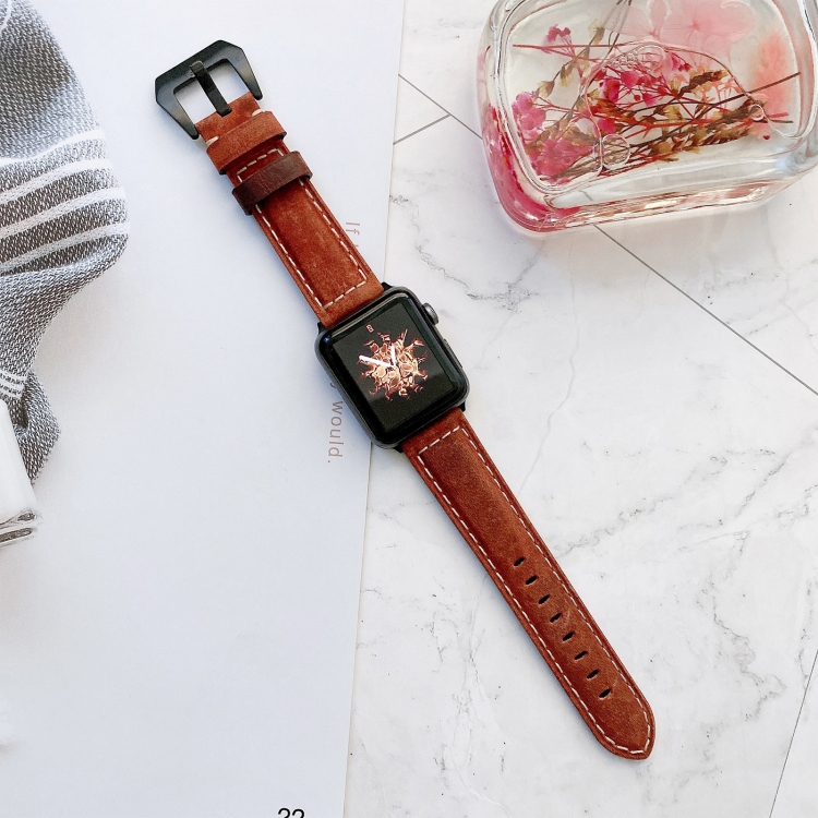 Big Head Buckle Leather Watch Band For Apple Watch Series 9&8&7 41mm / SE 3&SE 2&6&SE&5&4 40mm / 3&2&1 38mm(Red)