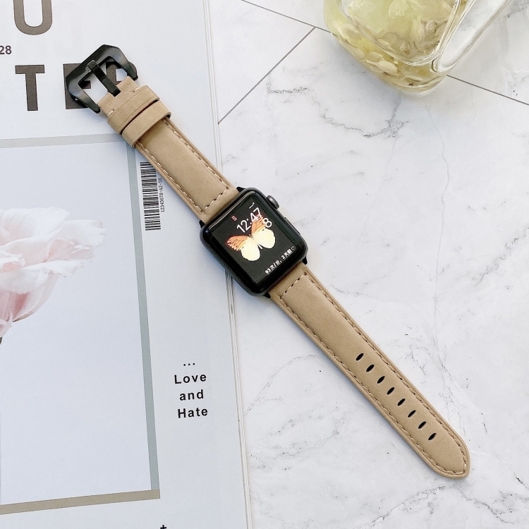 Big Head Buckle Leather Watch Band For Apple Watch Ultra 49mm&Watch Ultra 2 49mm / Series 9&8&7 45mm / SE 3&SE 2&6&SE&5&4 44mm / 3&2&1 42mm(Beige)