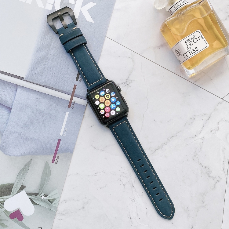 Big Head Buckle Leather Watch Band For Apple Watch Ultra 49mm&Watch Ultra 2 49mm / Series 9&8&7 45mm / SE 3&SE 2&6&SE&5&4 44mm / 3&2&1 42mm(Blue)