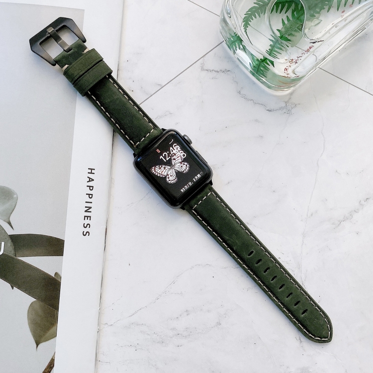 Big Head Buckle Leather Watch Band For Apple Watch Ultra 49mm&Watch Ultra 2 49mm / Series 9&8&7 45mm / SE 3&SE 2&6&SE&5&4 44mm / 3&2&1 42mm(Green)