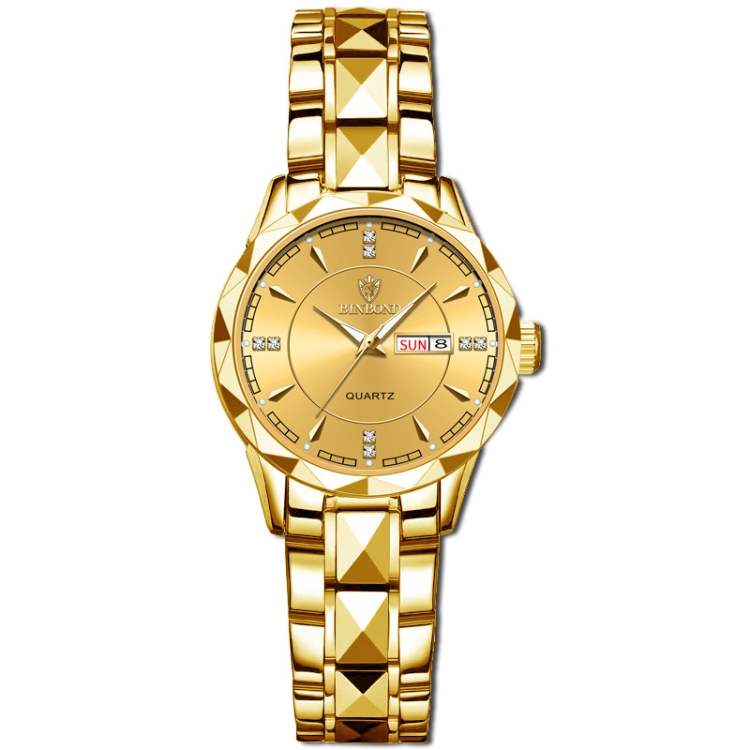 BINBOND B5552 Luminous Multifunctional Business Calendar Quartz Watch(Female-Full-gold-Gold)