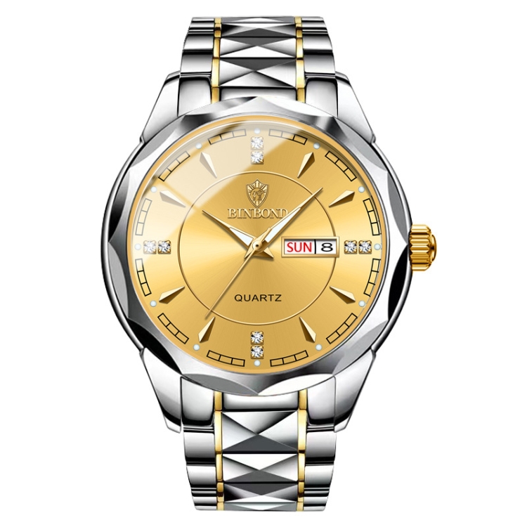 BINBOND B5552 Luminous Multifunctional Business Calendar Quartz Watch(Inter-gold-Gold)