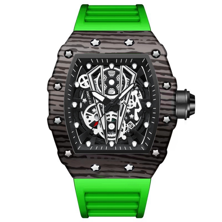 BINBOND B6577 Barrel Shape 30m Waterproof Sports Quartz Watch(Green Silicon-Black-Black)