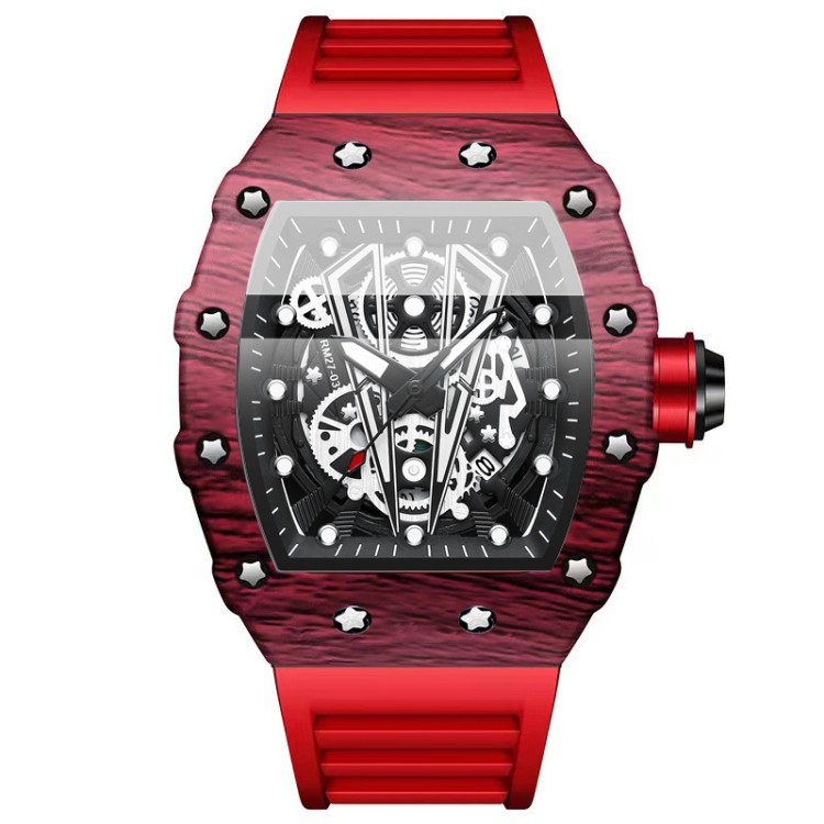 BINBOND B6577 Barrel Shape 30m Waterproof Sports Quartz Watch(Red Silicone-Red-Black)
