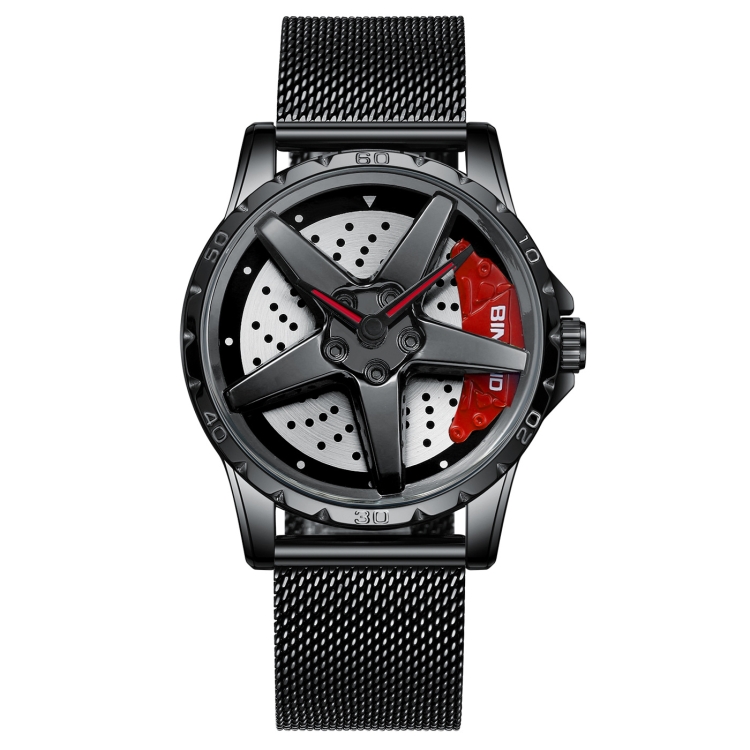 BINBOND D002 Car Hub Dial Multifunctional Waterproof and Wear-resistant Men's Watch(Black Net-Black-Red)