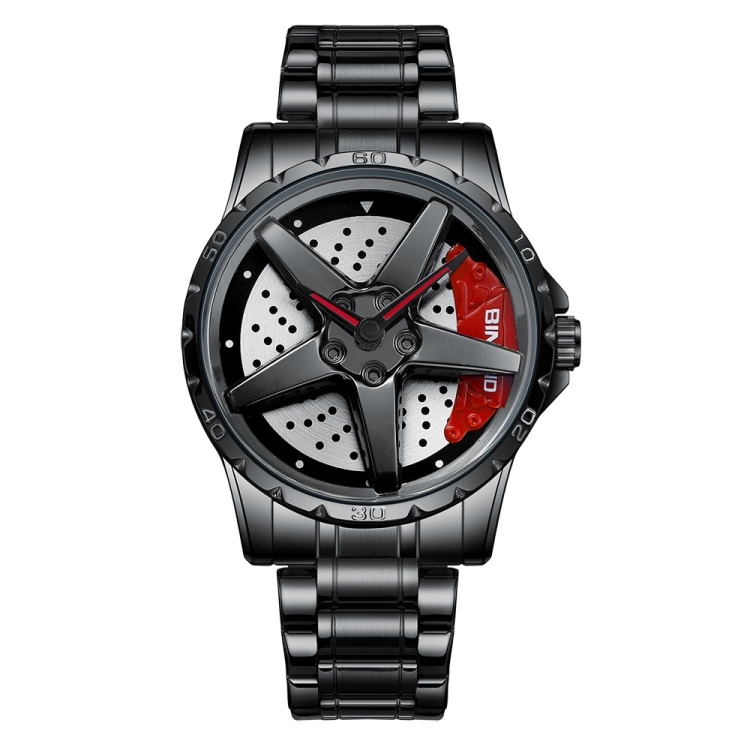 BINBOND D002 Car Hub Dial Multifunctional Waterproof and Wear-resistant Men's Watch(Black Steel-Red)