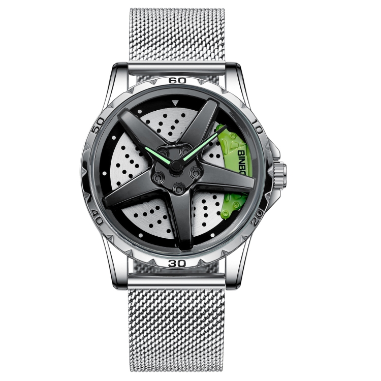 BINBOND D002 Car Hub Dial Multifunctional Waterproof and Wear-resistant Men's Watch(White Net-White-Green)