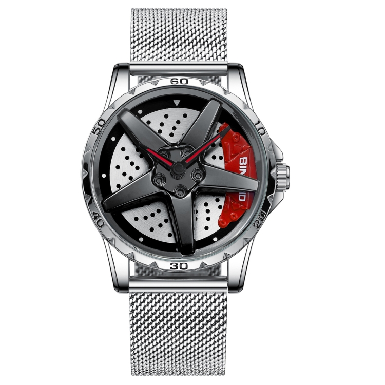 BINBOND D002 Car Hub Dial Multifunctional Waterproof and Wear-resistant Men's Watch(White Net-White-Red)