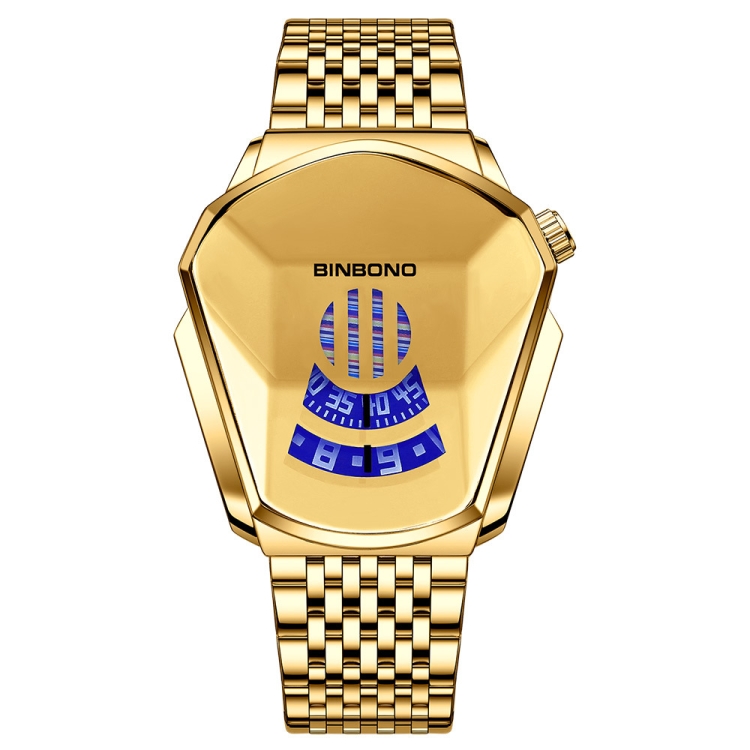 BINBOND Locomotive Concept Steel Belt Watch Men Live Black Technology Watch(Full Gold Gold Face)