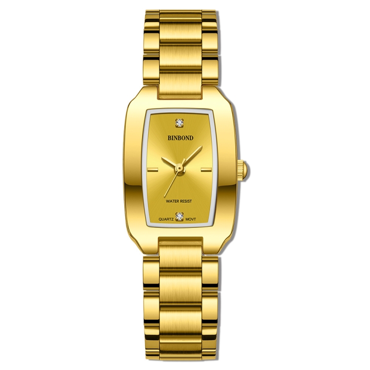 BINBOND N321 Square Temperament Metal 30M Waterproof Quartz Watch, Color: Gold