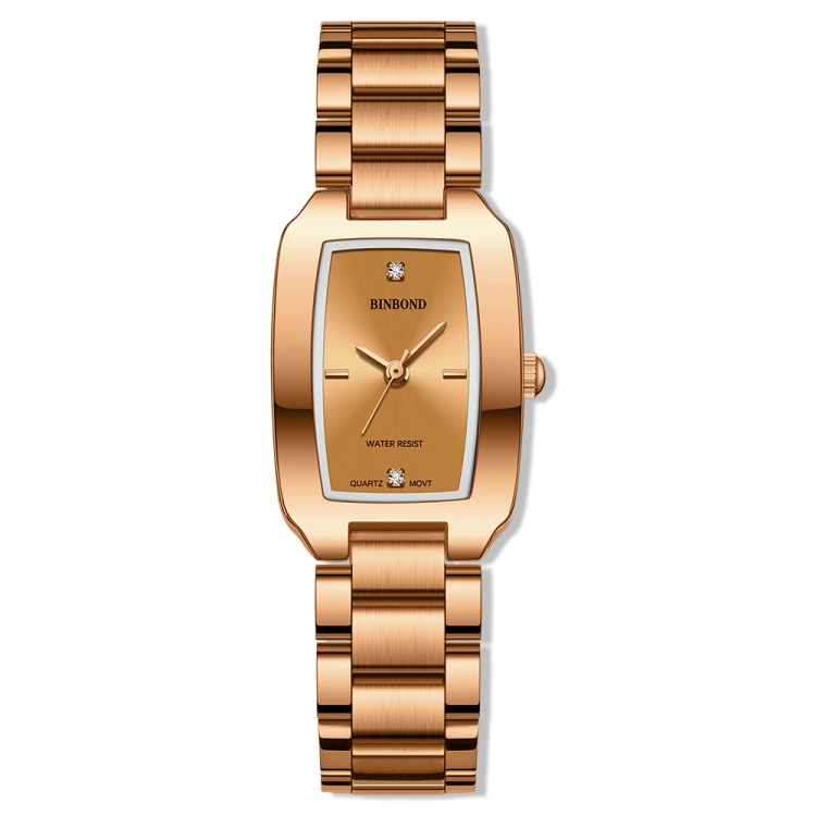 BINBOND N321 Square Temperament Metal 30M Waterproof Quartz Watch, Color: Rose Gold