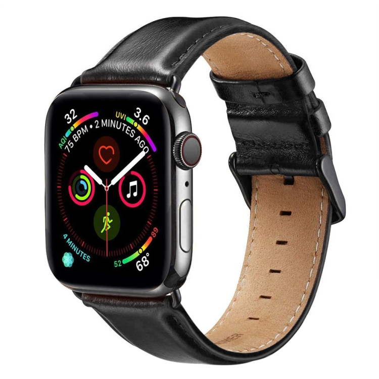 Black Buckle Leather Watch Band For Apple Watch Series 10 42mm / 9&8&7 41mm / SE 3&SE 2&6&SE&5&4 40mm / 3&2&1 38mm(Black)