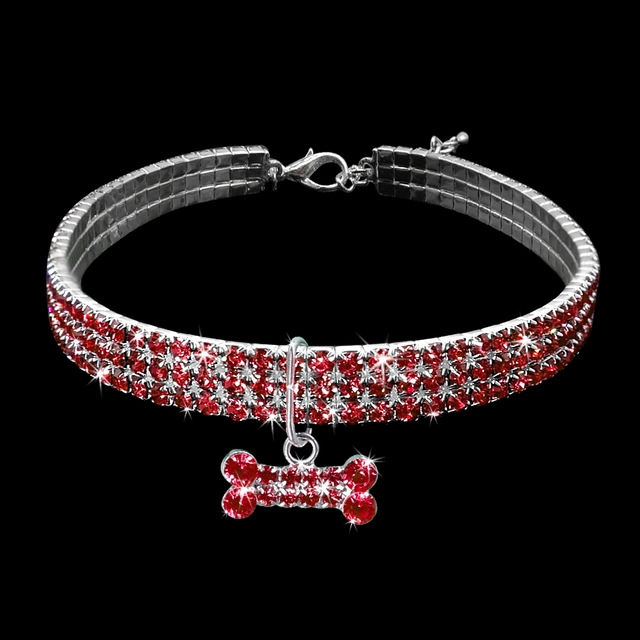 Bling Rhinestone Dog Collar Crystal Puppy Chihuahua Pet Dog Collars Leash For Small Dogs Mascotas Accessories, Size:M (Pink)
