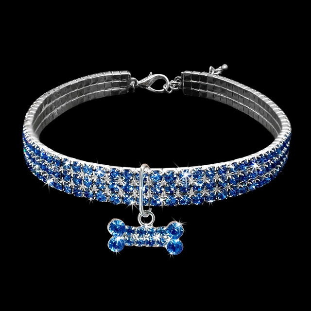 Bling Rhinestone Dog Collar Crystal Puppy Chihuahua Pet Dog Collars Leash For Small Dogs Mascotas Accessories, Size:S (Blue)