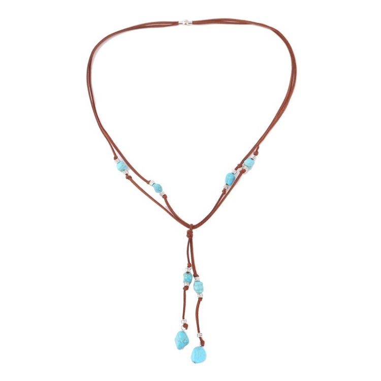 Bohemian Turquoise Natural Stone Sweater Vintage Pendant, Model: N2111-14 Eight Stones