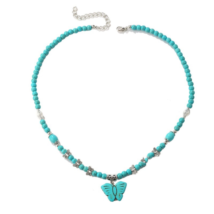 Bohemian Turquoise Natural Stone Sweater Vintage Pendant, Model: N2203-14 Butterfly Model