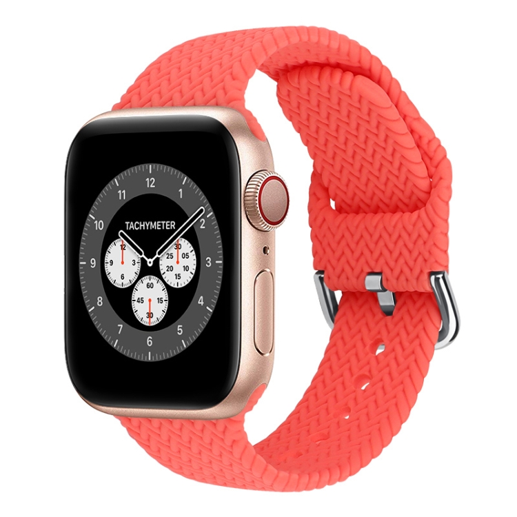 Braided Silicone Watch Band with Buckle For Apple Watch Series 9&8&7 41mm / SE 3&SE 2&6&SE&5&4 40mm / 3&2&1 38mm(Bright Pink)