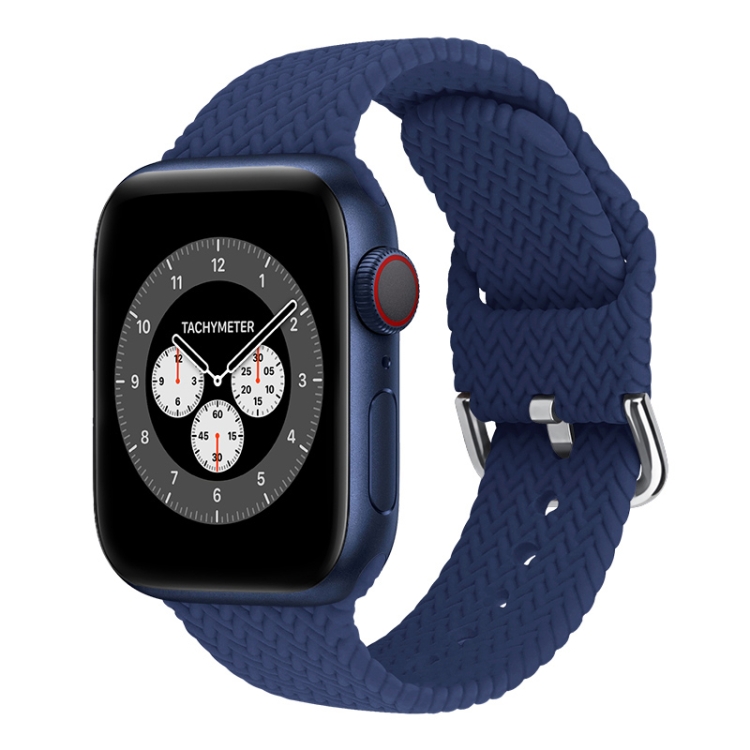 Braided Silicone Watch Band with Buckle For Apple Watch Series 9&8&7 41mm / SE 3&SE 2&6&SE&5&4 40mm / 3&2&1 38mm(Cold Sea Blue)