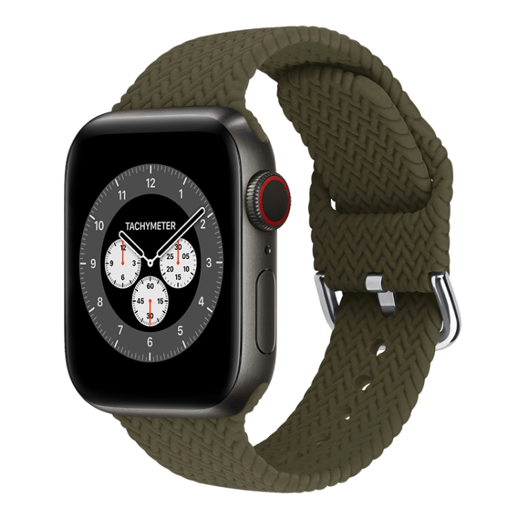Braided Silicone Watch Band with Buckle For Apple Watch Series 9&8&7 41mm / SE 3&SE 2&6&SE&5&4 40mm / 3&2&1 38mm(Dark Olive Green)