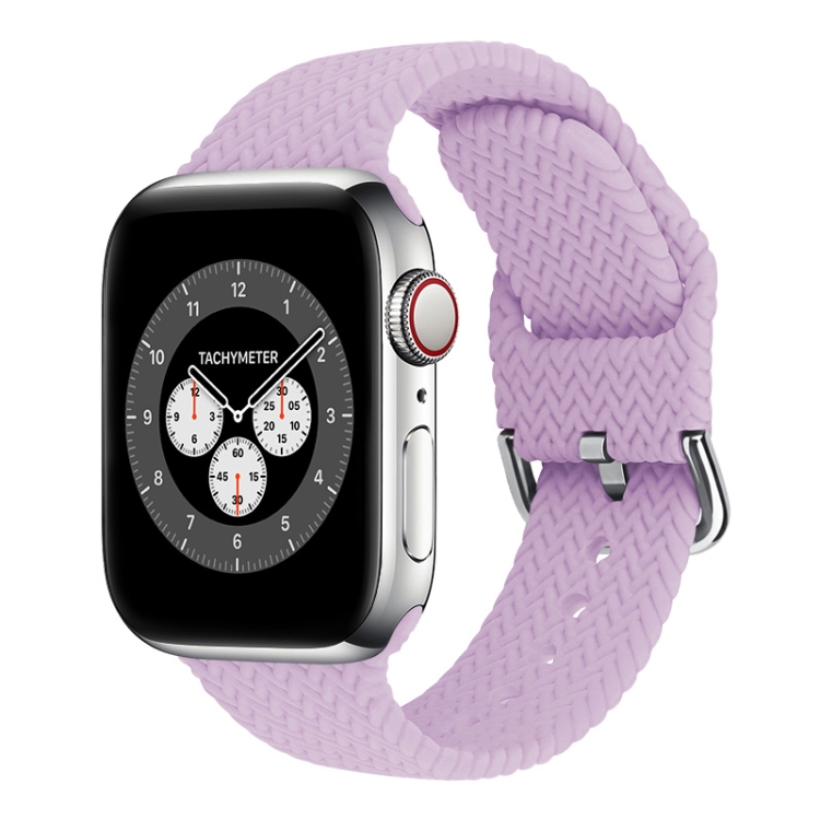 Braided Silicone Watch Band with Buckle For Apple Watch Series 9&8&7 41mm / SE 3&SE 2&6&SE&5&4 40mm / 3&2&1 38mm(Light Purple)