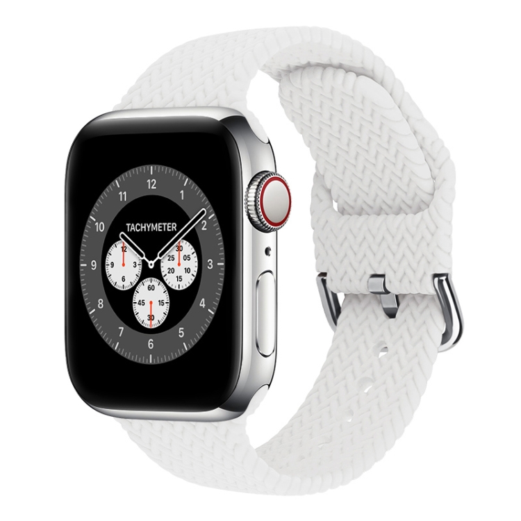 Braided Silicone Watch Band with Buckle For Apple Watch Series 9&8&7 41mm / SE 3&SE 2&6&SE&5&4 40mm / 3&2&1 38mm(White)