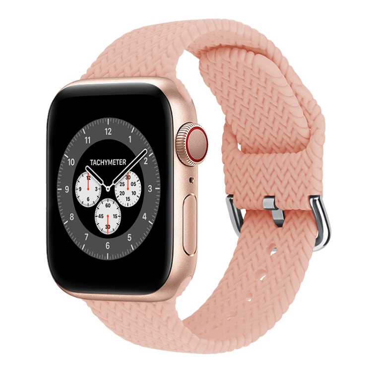 Braided Silicone Watch Band with Buckle For Apple Watch Ultra 49mm&Watch Ultra 2 49mm / Series 9&8&7 45mm / SE 3&SE 2&6&SE&5&4 44mm / 3&2&1 42mm(Sand Pink)