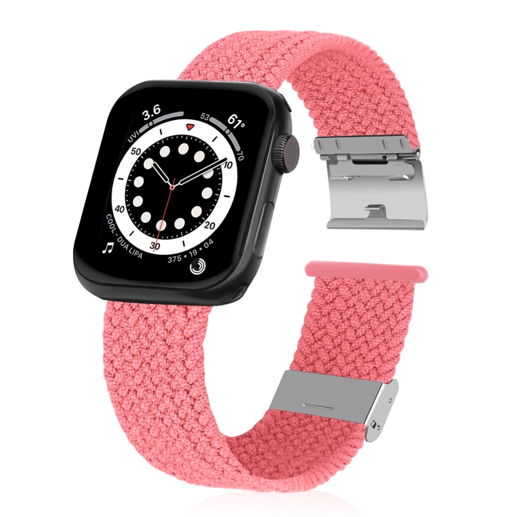 Braided + Stainless Steel Watch Band For Apple Watch Series 7 41mm / 6 & SE & 5 & 4 40mm / 3 & 2 & 1 38mm(Pink)