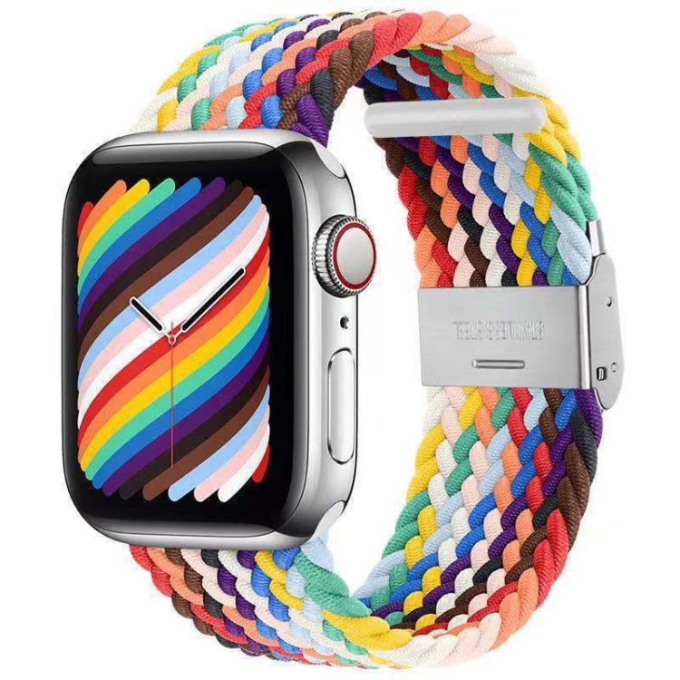 Braided + Stainless Steel Watch Band For Apple Watch Series 9&8&7 41mm / SE 3&SE 2&6&SE&5&4 40mm / 3&2&1 38mm(Rainbow)