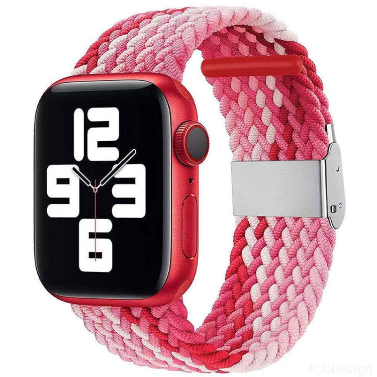 Braided + Stainless Steel Watch Band For Apple Watch Ultra 49mm&Watch Ultra 2 49mm / Series 9&8&7 45mm / SE 3&SE 2&6&SE&5&4 44mm / 3&2&1 42mm (Z Pattern Red Powder)
