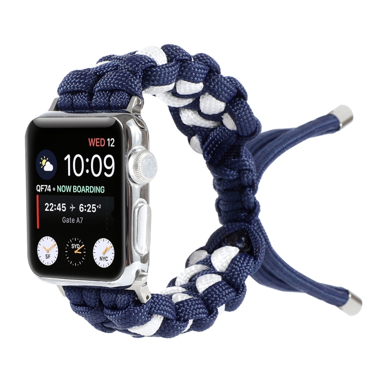 Braided Umbrella Cord Watch Band For Apple Watch Series 9&8&7 41mm / SE 3&SE 2&6&SE&5&4 40mm / 3&2&1 38mm(Dark Blue)