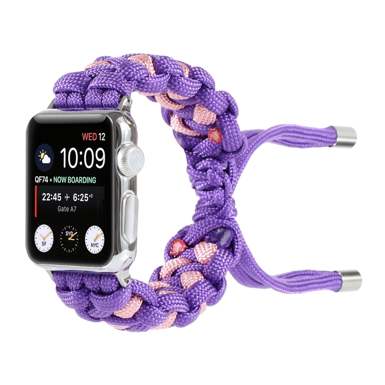 Braided Umbrella Cord Watch Band For Apple Watch Ultra 49mm&Watch Ultra 2 49mm / Series 9&8&7 45mm / SE 3&SE 2&6&SE&5&4 44mm / 3&2&1 42mm(Purple)