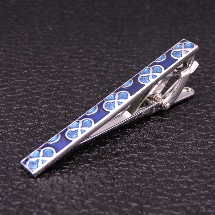 Brass Polished Gum Pattern Business Men Tie Clip, Color: Blue Clover