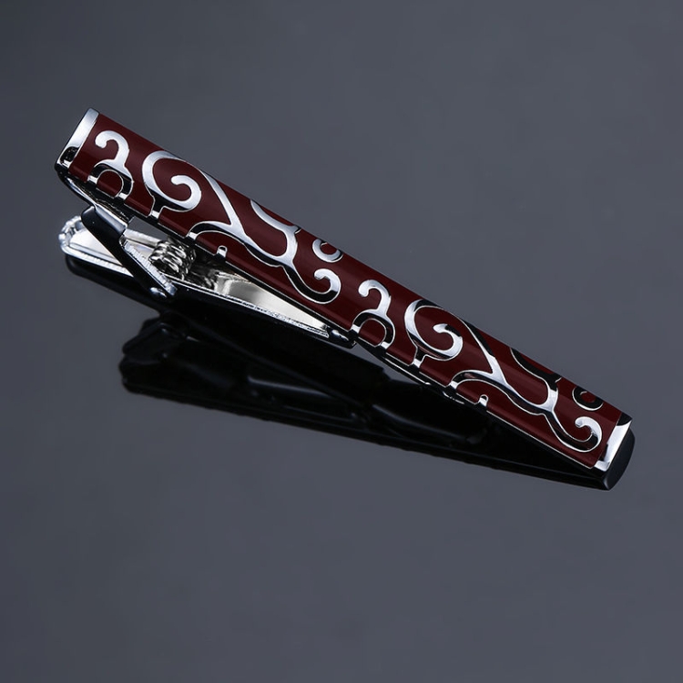 Brass Polished Gum Pattern Business Men Tie Clip, Color: Red Pattern