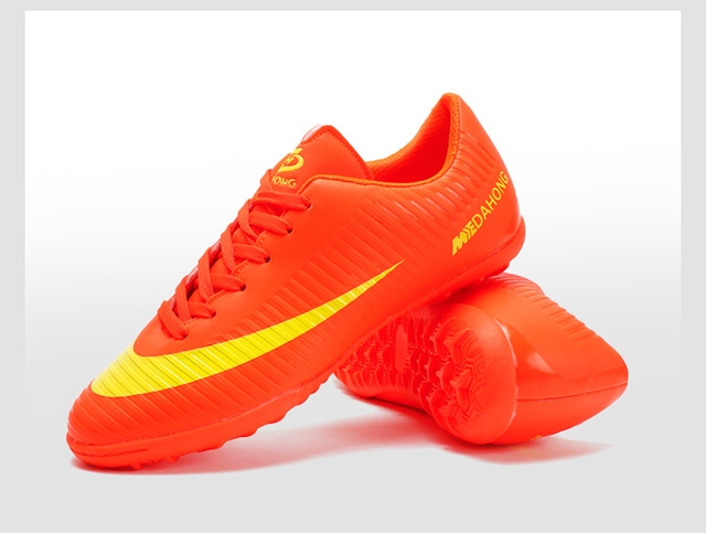 Breathable Non-slip Soccer Shoes Indoor and Outdoor Training Football Shoes for Children & Adult, Shoe Size:38(Orange Red)