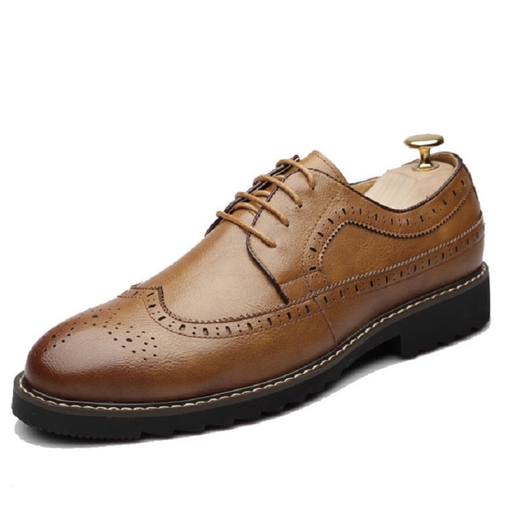 British Men Shoes Brogue Shoes Business Formal Shoes, Size:38(Orange)