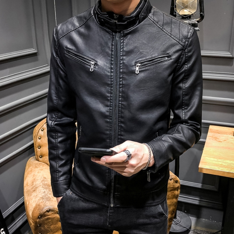BS Autumn And Winter Man Leather Jacket Motorcycle Coat, Size:3XL(Regular Black)