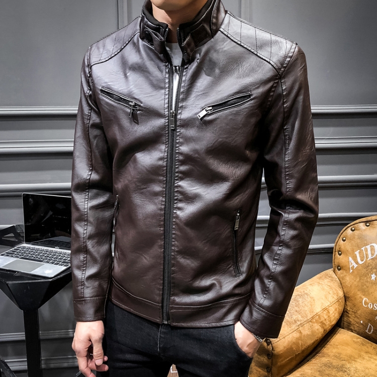 BS Autumn And Winter Man Leather Jacket Motorcycle Coat, Size:3XL(Regular Coffee)