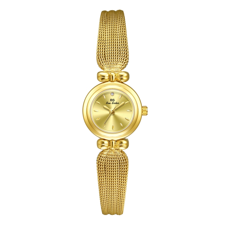 BS Bee Sister 22mm Retro Female Wrist Watch with Stainless Steel Mesh Butterfly Design Strap(Champagne Gold)