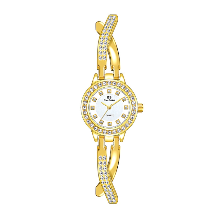 BS Bee Sister FA1531 Butterfly Cross Full Diamond Ladies Watch Bracelet Watches(Gold)