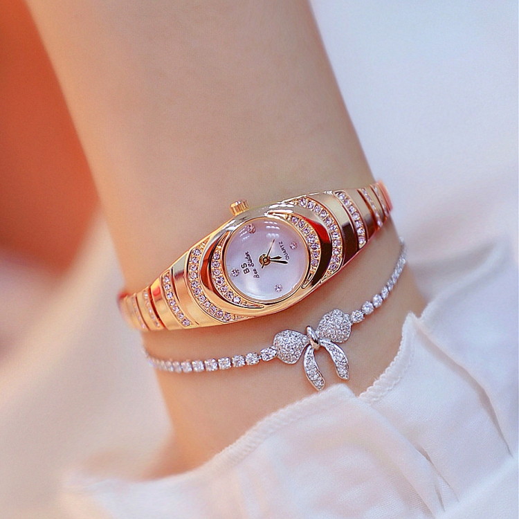 BS Bee Sister FA1540 Ladies Oval Small Chain Watch with Diamonds(Rose Gold)