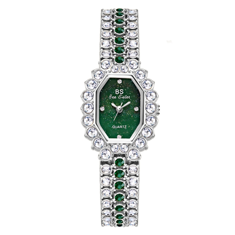 BS Bee Sister FA1581 Niche Glitter Full Diamond Women Watch(Silver Green)