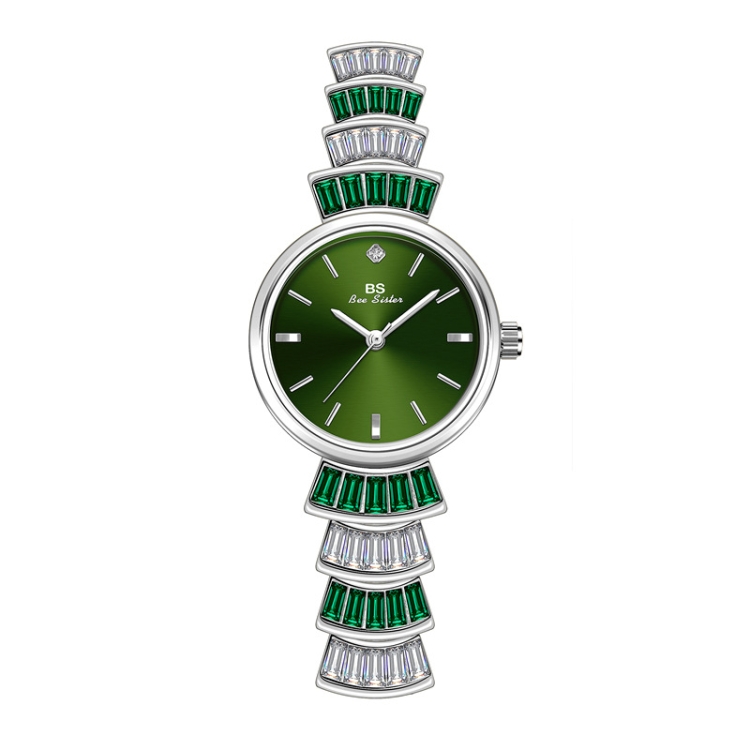 BS Bee Sister FA1700 Diamond Inlaid Ladies Watch Symphony Wrist Watch(Silver Green)