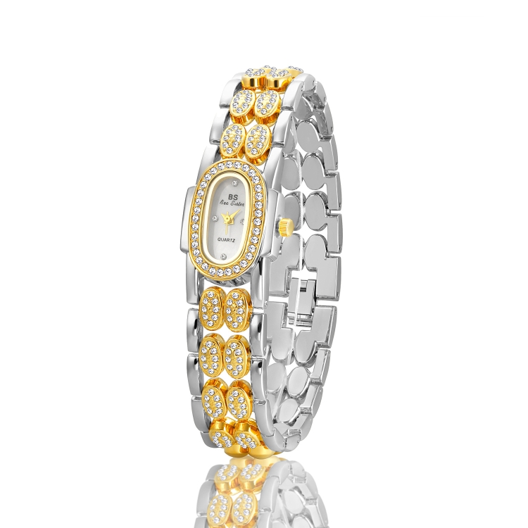 BS Bee Sister Stainless Steel Ladies Bracelet Watch Diamond Wristwatch(Golden Silver)