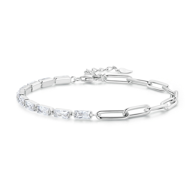 BSB101 Sterling Silver S925 Simple Round Ring White Gold Plated Zircon Bracelet