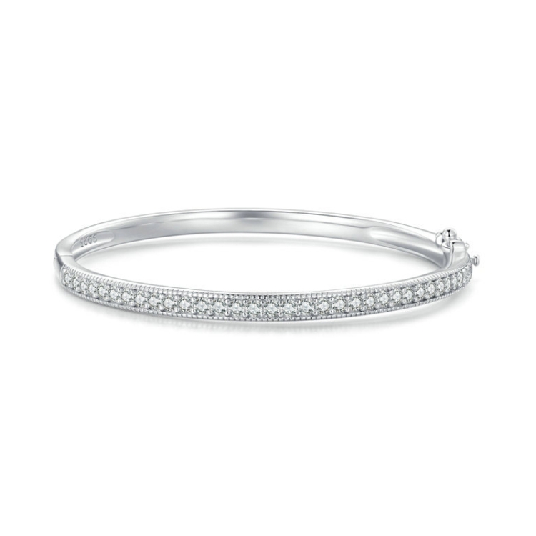 BSB130-17 Sterling Silver S925 White Gold Plated Zircon Thin Glitter Bracelet