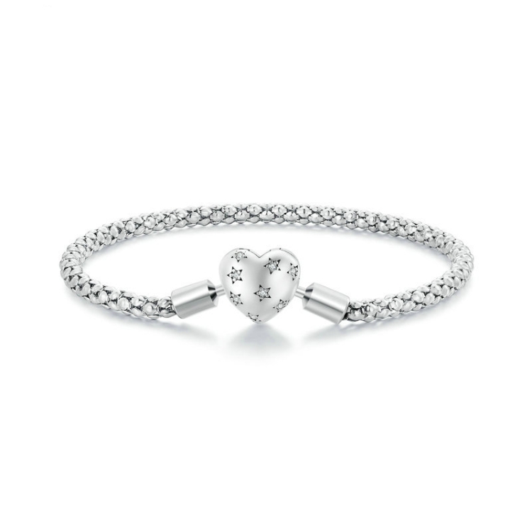 BSB135 S925 Silver Plated Platinum Heart Shaped Basic Chain Jewelry Hand Decoration 17cm