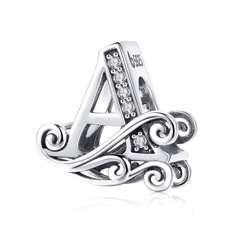 BSC030 26 Letters DIY Bracelet Beaded Accessories Zircon Silver Beads, Style: A