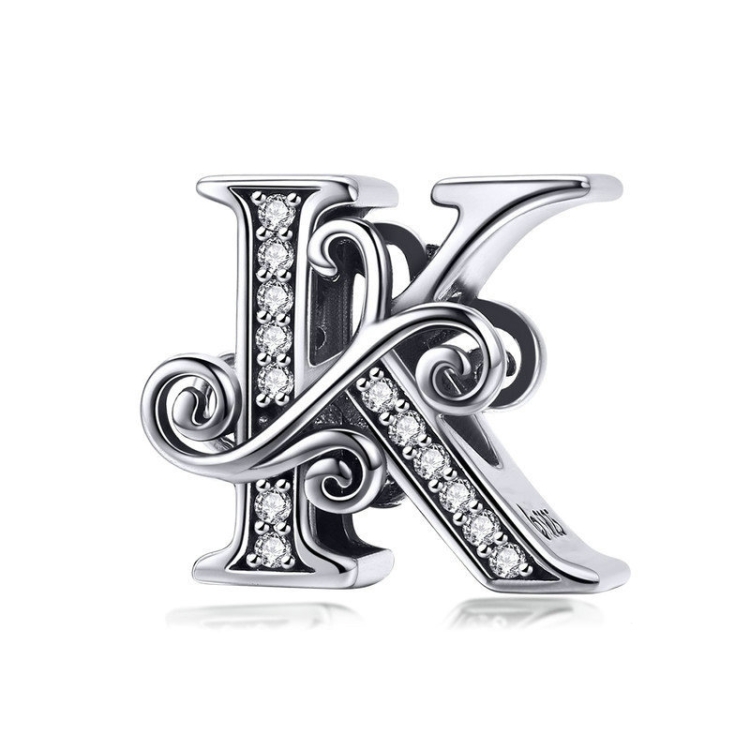 BSC030 26 Letters DIY Bracelet Beaded Accessories Zircon Silver Beads, Style: K