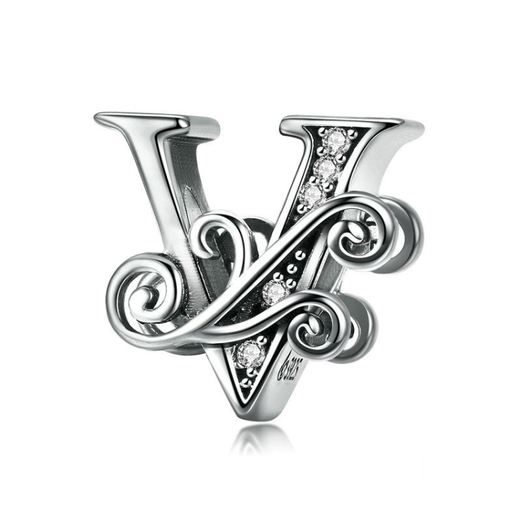 BSC030 26 Letters DIY Bracelet Beaded Accessories Zircon Silver Beads, Style: V