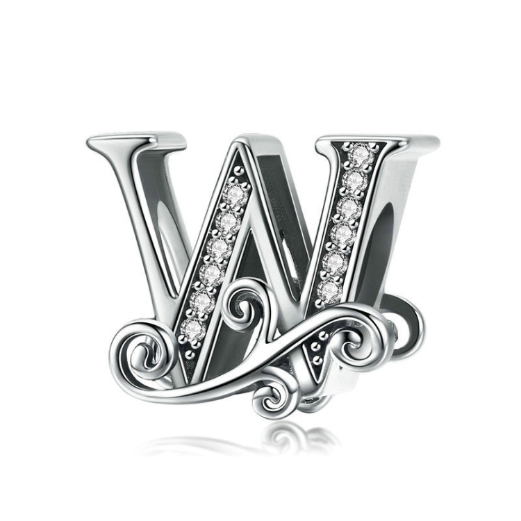 BSC030 26 Letters DIY Bracelet Beaded Accessories Zircon Silver Beads, Style: W